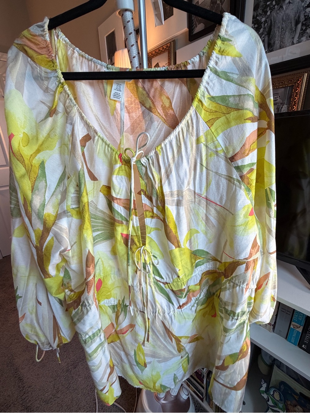 H&M White Tunic with Yellow and Green Leaf Print